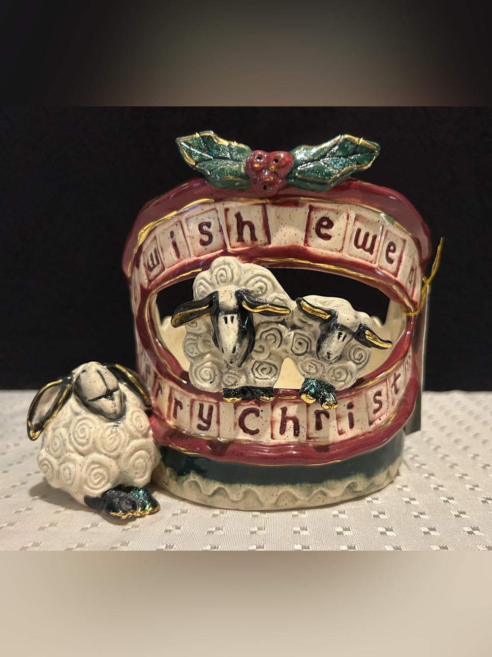 2001 Heather Goldminc "We Wish Ewe A Merry Christmas" Candle Holder